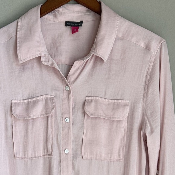 Vince Camuto Pink Button Up Top Satin Long Sleeve Collared Career Women's M - Picture 2 of 8